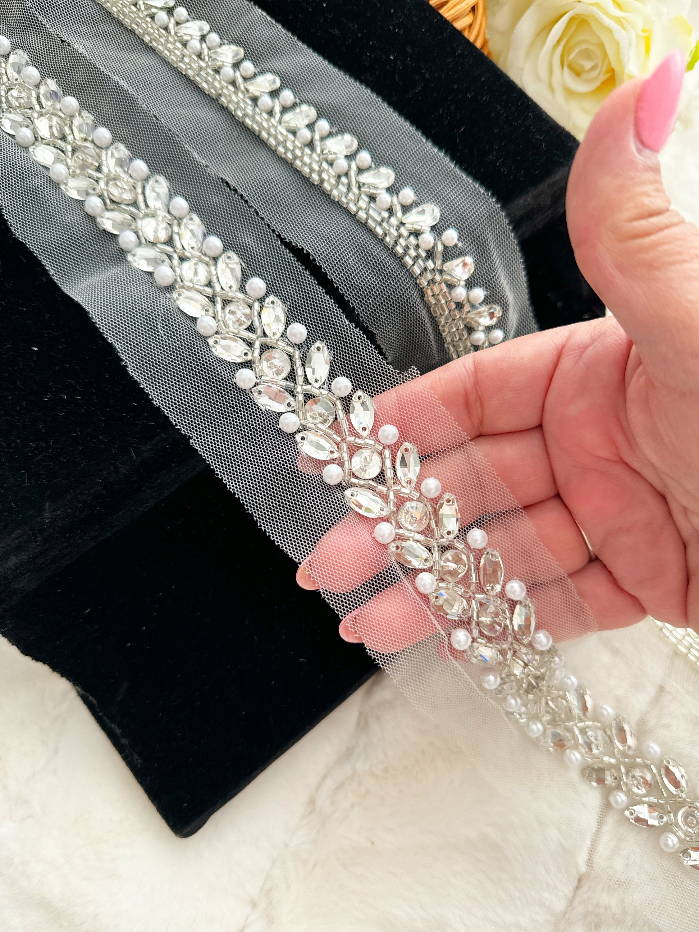 A.B. Ellie Pearl Beaded Ribbon Belt Lexi - Simple Pearl Bridal Belt (18 main image 3
