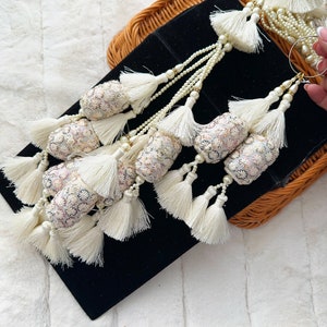 2 Pieces White Pearl Sequin Embellished Embroidered Tassel Indian  Beaded Bridal Latkans Wedding Crafting Charms Embellishment Tieback