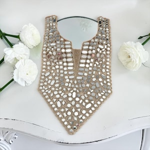 1 Pc Handmade Mirror Embroidered Neck Applique: Indian Boho Patch