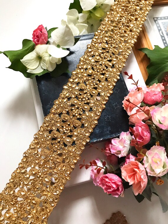 1 Yards Latest Indian Zari Stone work border Lace Sari Dupatta Border