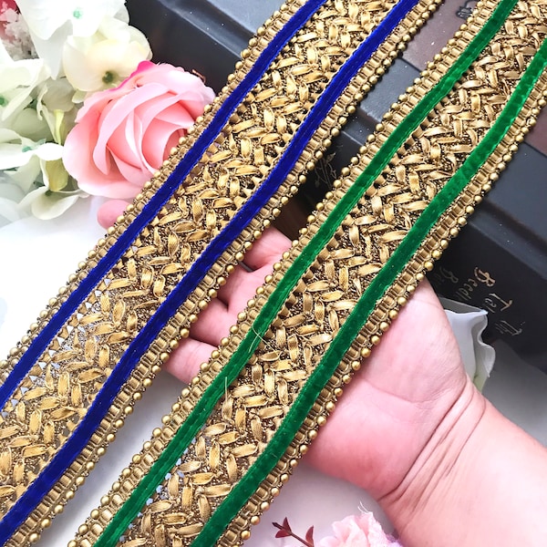 Antique Gold Gota  Zari , Gold Bead Lace Trim, Indian Border, Ribbon,Kinari, Indian sari lace, Dupatta Lace, Craft Lace 9 Yards 5.3 Cm wide