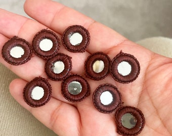 25 Pieces,Brown Crochet Mirror/Indian crocheted Mirror/Mirror Appliques/Crochet Thread Rings  patches/Applique for craft LM12