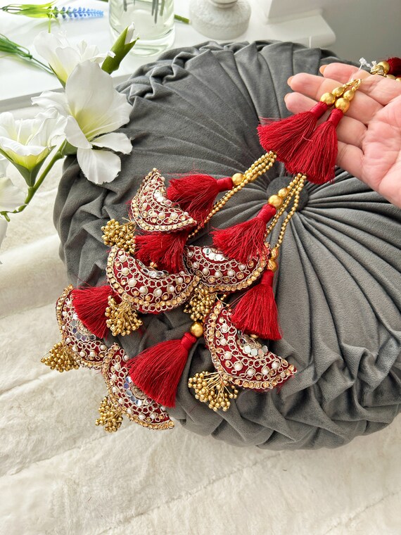 1 Pair Maroon Zari Mirror Pearl Embellished Tassel Indian Viscose Thread Fringe Bridal Latkan Wedding Crafting Embroidered Tieback Etsy Denmark