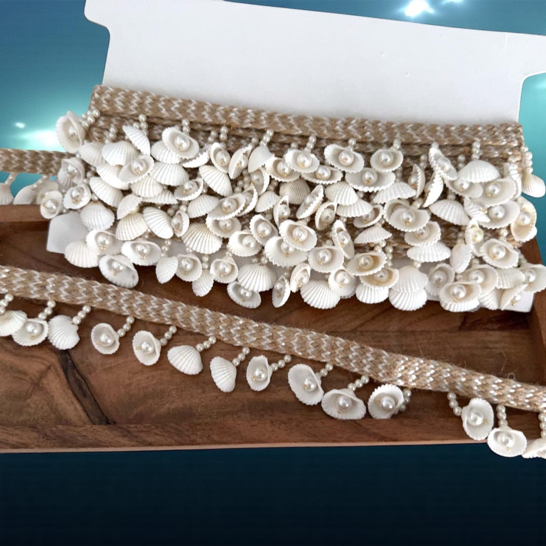 75 Cm Cowrie Shell Pearl Trim on Jute Lace | Boho Beachwear, Bag ...