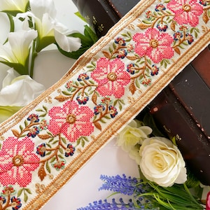 50 cm indische Kreuzstich Blumen gestickte Kissenbezüge Stickerei Saree Band Nähen Crafting Borte Hochzeit Spitzenbesatz Vorhang 9,5 cm