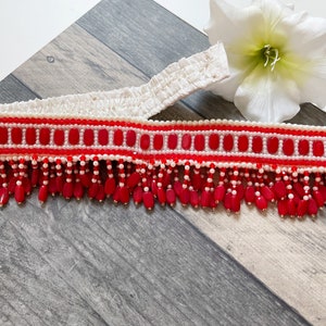 Indian Bridal Red beads Pearl Handmade Sari Saree Dress Costume Bridal Belt vik68M