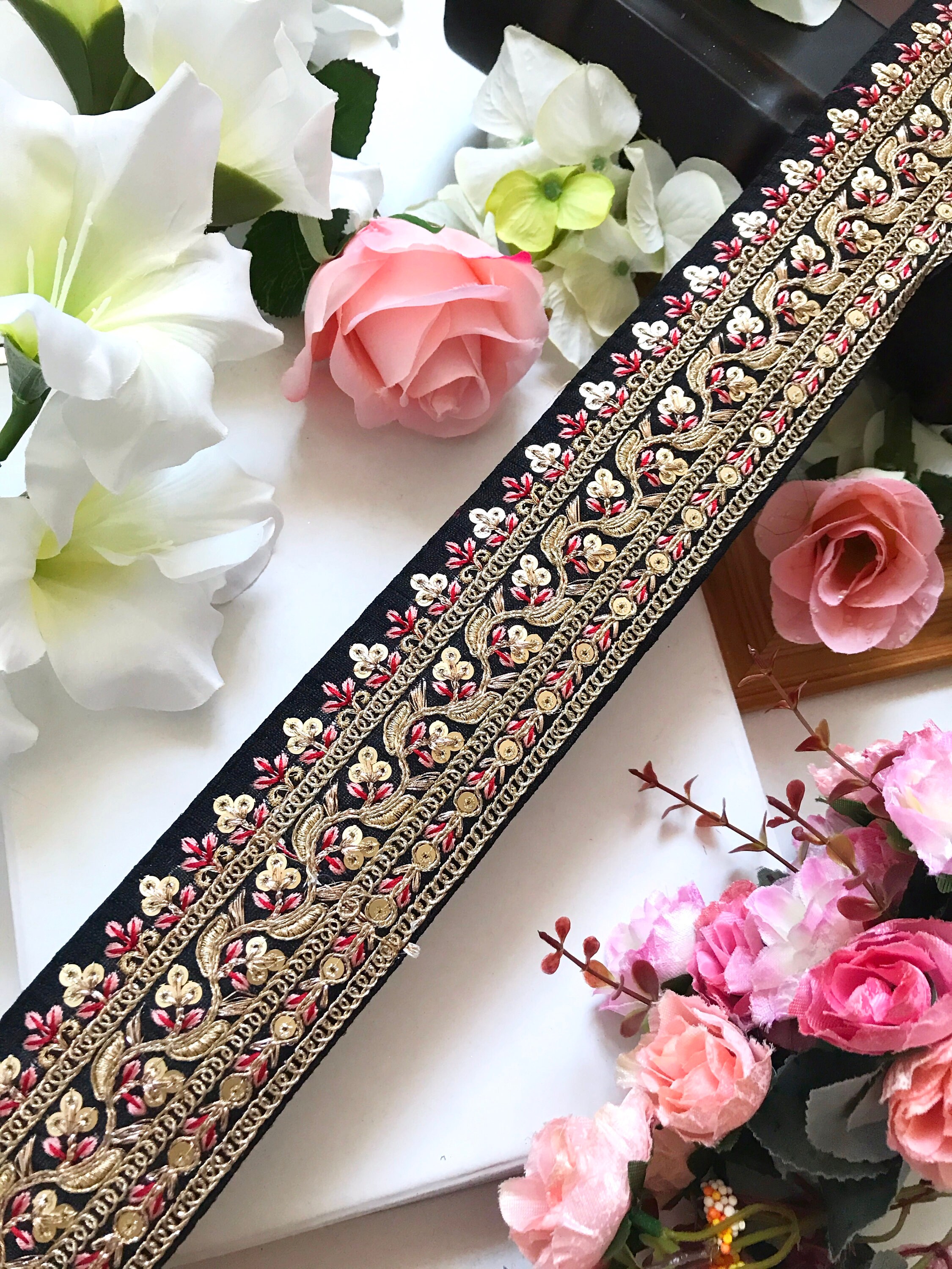 1 Yards latest Indian Embroided Ribbon Trim Sari Boarder Decorative Craft Lace