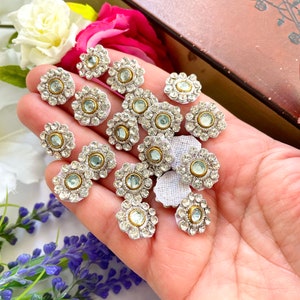 Indian Silver Gold Finish Applique,  Amber Rhinestone real Mirror Appliques, Beaded Appliques, Headband Appliques VIK-09