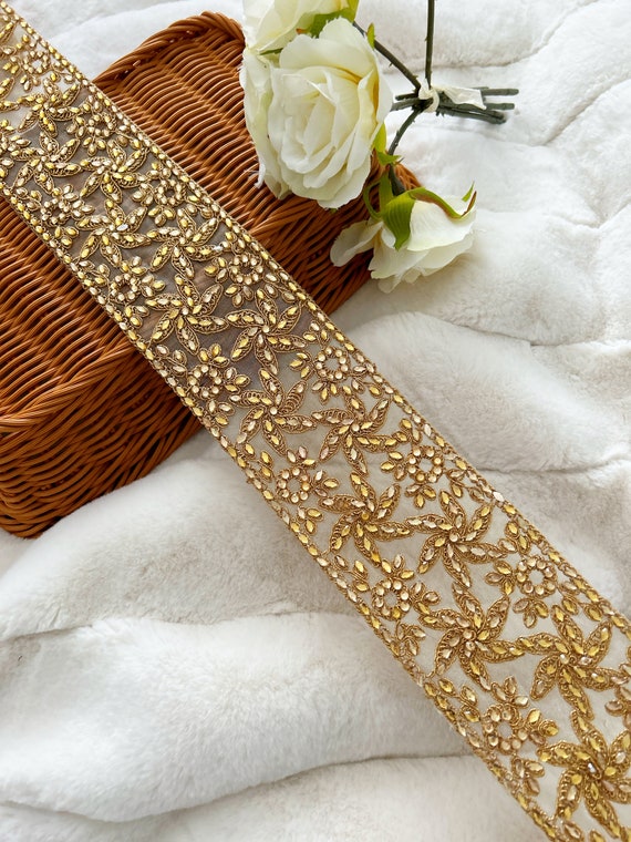 Cinturón de novia adornado con piedra dorada antigua india, 1 yarda, faja  para decoración de vestido de boda, Sari, borde decorativo indio -   México