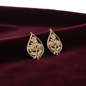 Aplique floral indiano Zardosi em formato de folha, 7,5 cm, aplique real com lantejoulas douradas Shampion, par