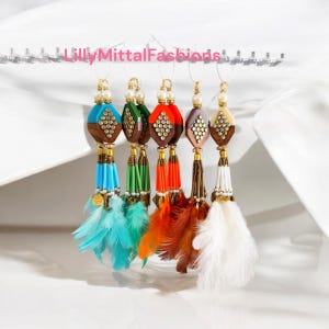 1 Pair Blue/Green/Orange/Brown/White Indian Feather Coins Embellished Charms Sewing blouse latkan  Crafting Latkan tassel