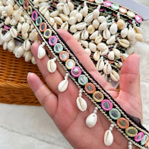 1 Yards Cowrie Shell Trim, Shell Trim Lace, Sea Shell, DIY Jean Jacket Trim, Beach décor, Bikini Trim, Scarf Lace, Belly Dance