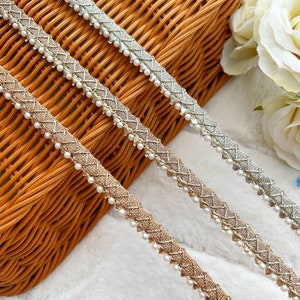 3 Yards Indiaas roségoud/lichtgoud/Shampion-goud Zari Gota-parelverfraaid naaiwerk Dupatta-bruidsjurk Kanten rand rand 1,2 cm breed