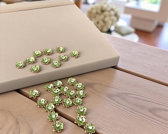 50 Green Flower Rhinestone Appliques: Indian Embroidery Embellishments