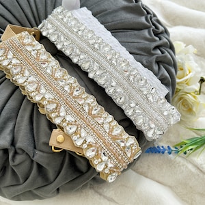 1 Pc Silver/ Fone Stone Pearl Sequin Crystal Cutdana Embellished Embroidered Indian Designer Sash Saree Lehenga Costume Dress Bridal Belt