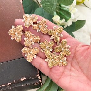20 Pcs Pale Gold/ Rose Gold Indian Zardozi Zari Stone Embellished embroidered Flower Shaped beaded Handmade  Headband Applique