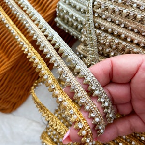 3 yards Shampion Gold/PalGold/Antique indienne pierre de Zari Stone embellie Gota robe de finition dentelle couture 1 cm de large