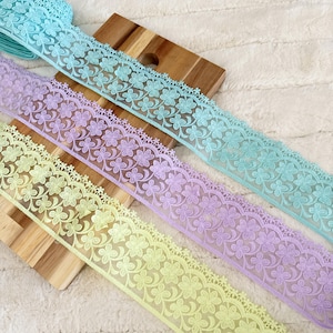 3 Yard Indian Lilac/Blue/Yellow floral Embroidered dupatta Sari Crafting Dress Sewing Lace Trim, Net  lace  floral lace Indian border  8 Cm