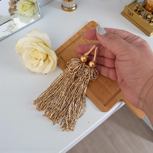 15,5 cm Borlas Cutdana de oro antiguo / Blusa Dupatta nupcial hecha a mano Latkan