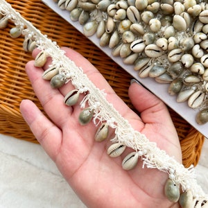 1 jarda de algodão em crochê com concha de cauri e pérolas, acabamento em renda, faça você mesmo, acabamento em jaqueta jeans, decoração de praia, acabamento em biquíni, renda para cachecol, dança do ventre