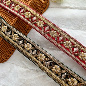 1 Yard Flasche Grün Zardosi Pailletten Verschönerter Schal Dupatta Borte Saree Borte Samt Stoff indische Borte - Breite 4.5 cm