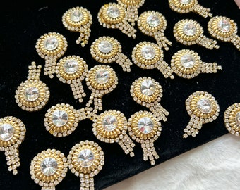 Zircon Stone Indian Applique: Gold Finish Crafting Button (10-50 Pcs)
