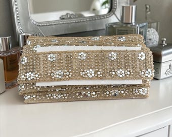 6cm Shampion Gold Net Bridal Lace | Lehenga Dupatta Real Mirror Pearl Trim Yard
