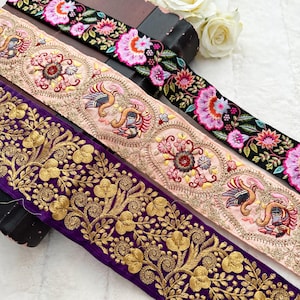 Lot de 3 bordures de broderie indiennes assorties, lacets décoratifs, bordures de sari, embellissements de scrapbooking