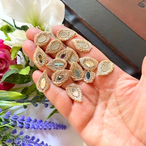 Latest Indian Rose Gold Zardozi Mirror Leaf Shaped Handmade sewing Crafting Headband Applique r1 4c