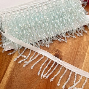 1 Meter Pale Sky Blue Indian Acrylic Faceted Crystal Beaded Tassel Fringe Lace Trim Costume Curtain Upholstery Sewing