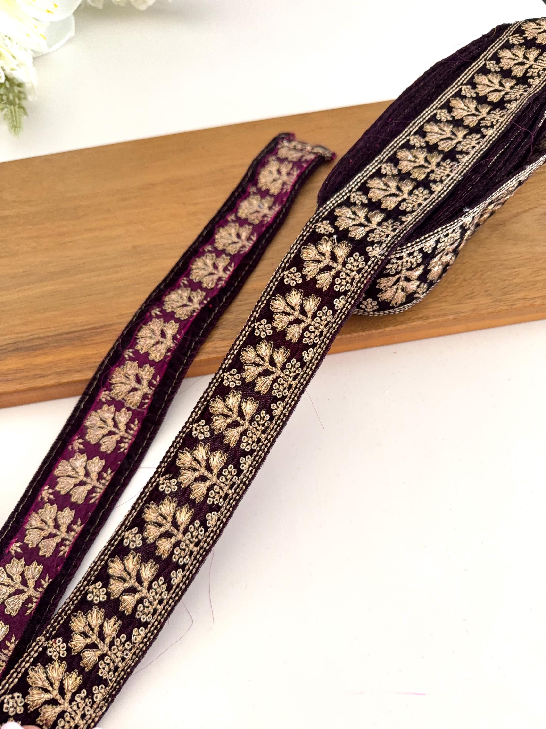 4.6cm Velvet Trim | Red Wine Bottle Green | Gold Zari Sequin