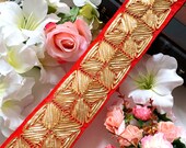 Bridal Red Gota Decorative Sewing Dupatta Lace,Saree Trim, Indian Trim,Fabric Indian Craft, Sash, Lace Border Trim, 8 Cm Wide- 1 Yard LMRED