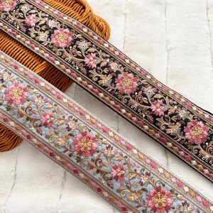 2,45 Yards grijs/zwart geborduurde stoffen rand Decoratief borduurwerk Saree-lint Knutselen naaien Indiase sari-rand Home Decor Tassen