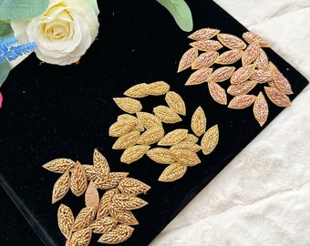 20 Pcs Pale Gold/ Rose Gold/ Antique Gold Leaf Cutdana embellished Hand Embroidered Hat Dress Sewing Patches Crafted Appliques Crafting