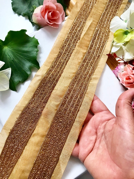 Gold Seed Beads Lace Saree Border Trim for Headdress Pearl Trim Indian Lace Indian Trim Holiday Decoration 1 Yard LM2019#502