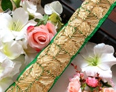 Bridal Green Gota Decorative Sewing Dupatta Lace,Saree Trim, Indian Trim,Fabric Indian Craft, Sash, Lace Border Trimming, 8 Cm Wide- 1 Yard