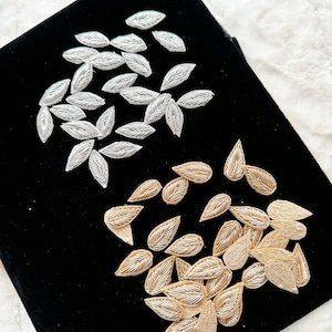 50 Pcs Zardosi Embroidered Leaf Appliques: Indian Sew-On Patches