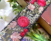 1 Yard Maroon Beige Indian Embroidered Decorative Floral Trim Saree Border Embroidery Sari Sewing Table Runner Craft Trimming