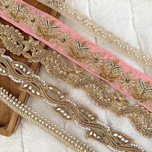 Lot de 5 chutes de bordures de broderie indiennes assorties, lacets décoratifs, bordures de sari, embellissements de scrapbooking