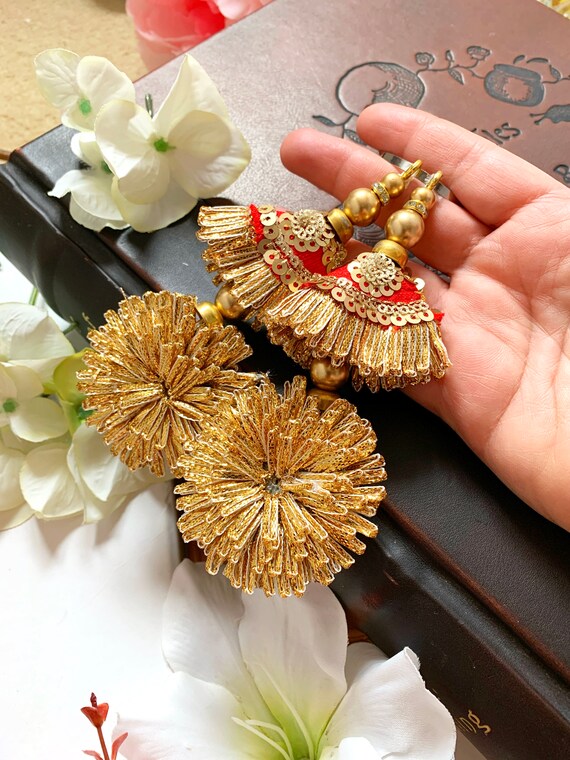1 Pair Indian Golden Cluster Bead Tassel Latkan Sari Blouse Dupatta