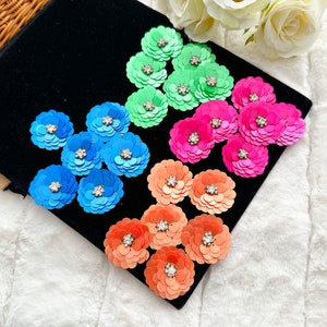 Applique di fiori di paillettes: toppe di petali di strass, abbellimenti indiani (4 cm, 6 pezzi)