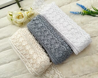 1 Yard White/ Offwhite/ Grey Embroidered  Dress Sewing Lace Trim, Net  lace trim, scallop floral lace, lace trim  border  8 Cm