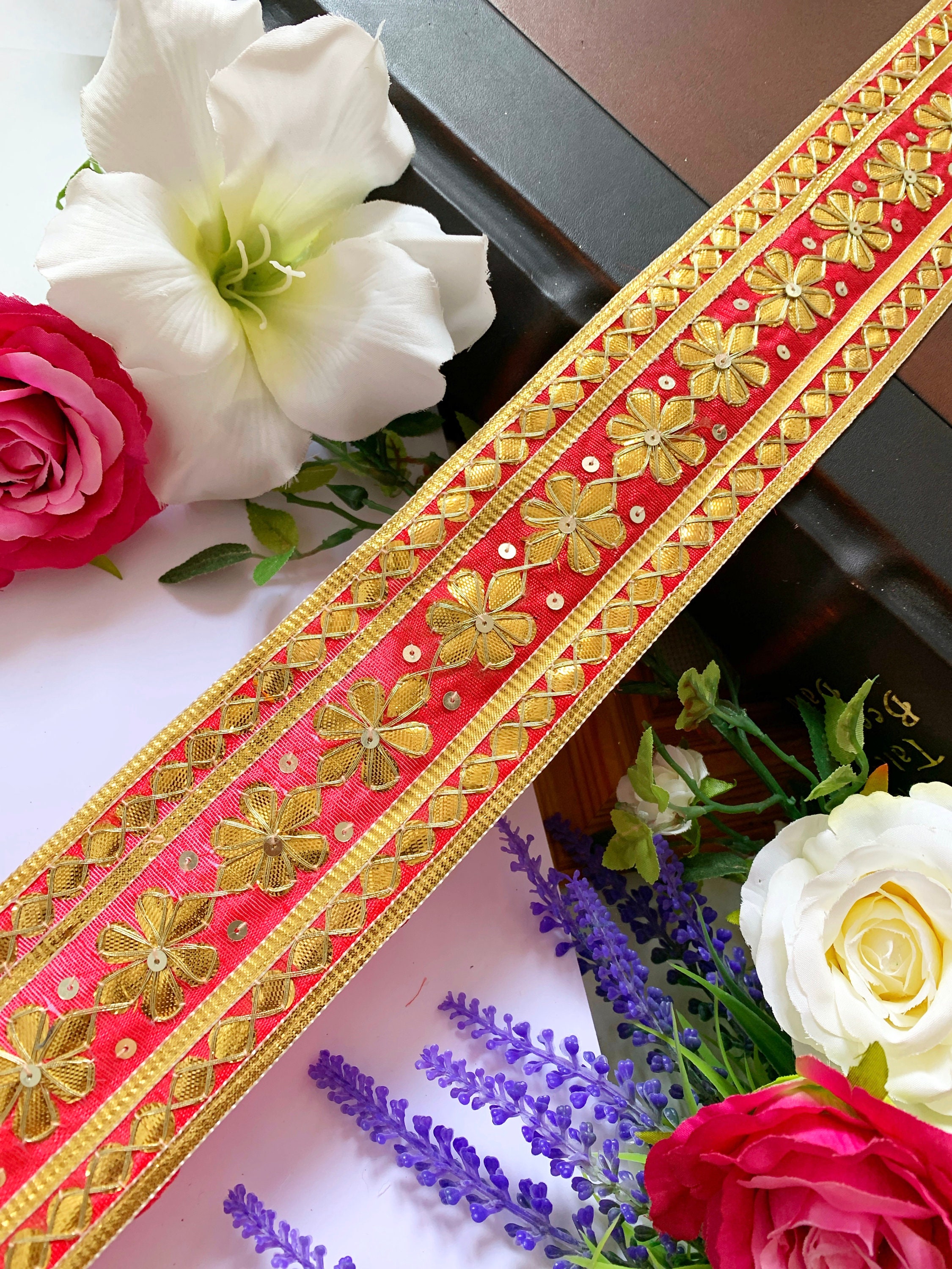 1 Pair Gajri Pink Zari Stone Crystal Cutdana Embellished Bridal