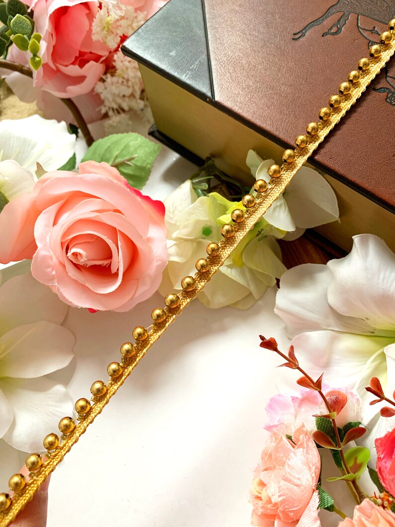 Indian Ribbon Gold Decorative Trim Matt Gold Beaded Trim Matt Gold Pearl Trim Bridal Wear Embellishment Indian Trim