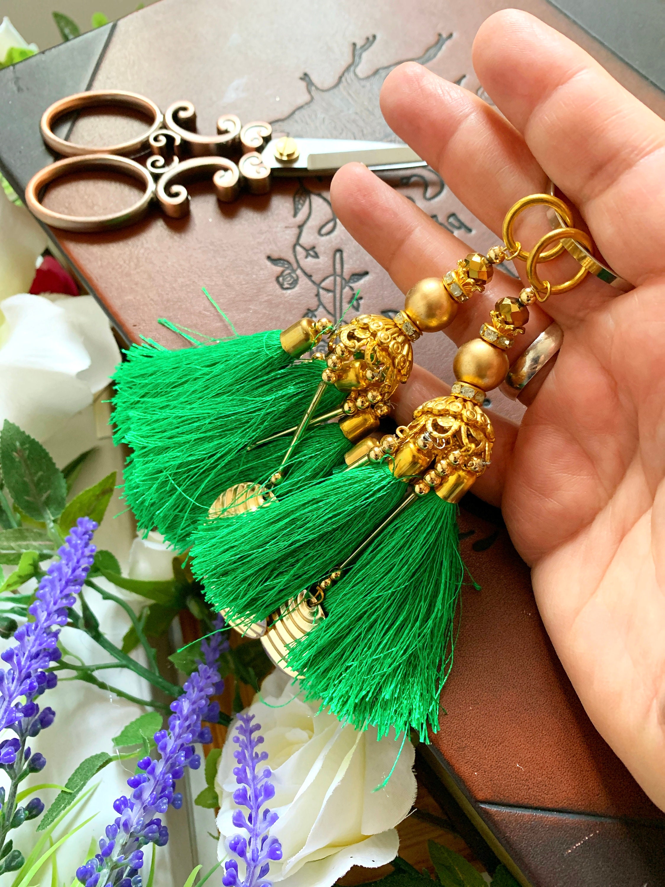 Green Gold blouse latkan tassels purse hangings home decor Etsy 日本