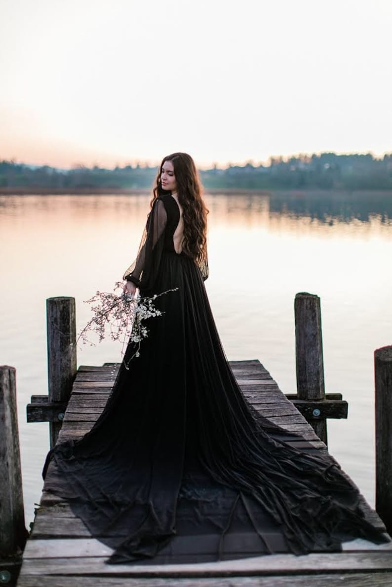 Marissa Gown Black gothic glam wedding dress elopement Etsy