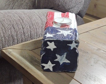 Patriotic driftwood tealight holder