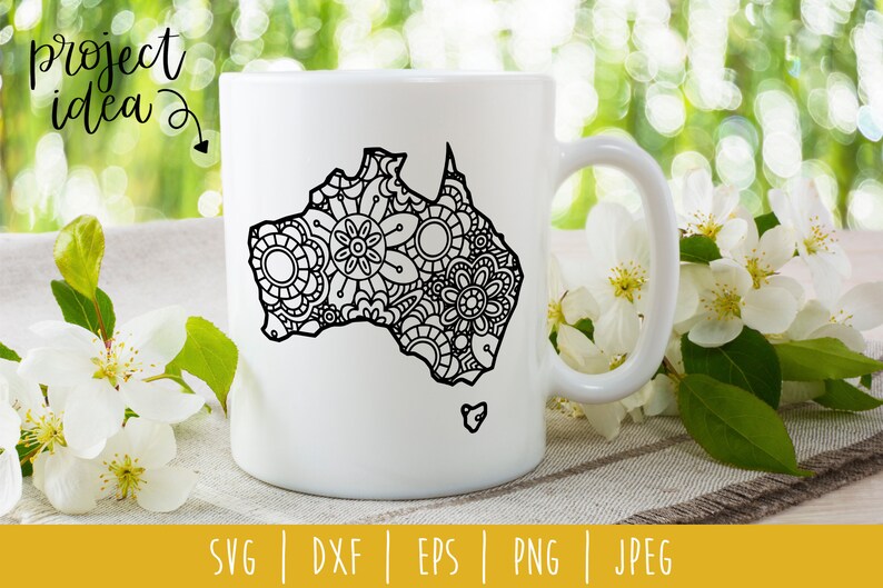 Australia Mandala Zentangle SVG / Australia Cut File / Country Mandala / Australia Zentangle / Flower Mandala / Australia svg dxf png jpeg image 1