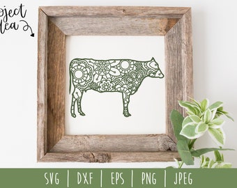 Vache Mandala Zentangle SVG / Cow Zentangle / Steer Farm Animal / Bull Cut File / Mandala SVG / Cow Farm Animal Zentangle / Cow svg dxf png