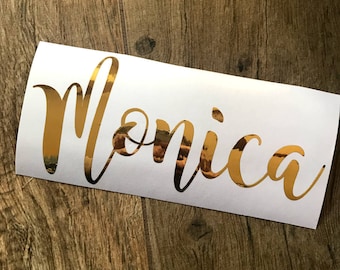 Calcomanía de vinilo con nombre personalizado en letra cursiva y lámina dorada para Yeti, coche